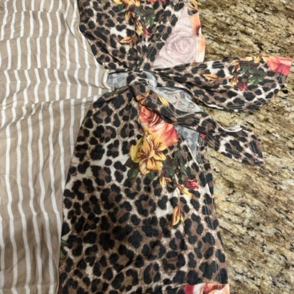 Tan & White Stripe Top with Rose Cheetah Design - Picture 8 of 12